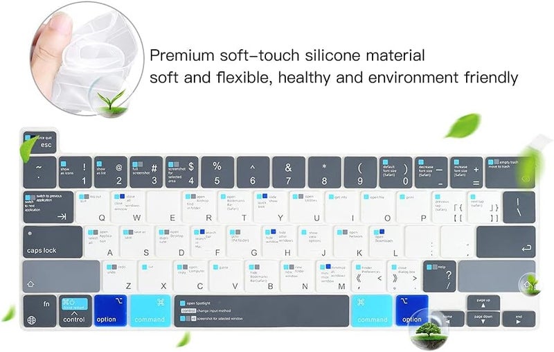imComor MacBook Pro 13 Shortcuts Keyboard Cover Skin for 2024 MacBook Pro 13 inch M2 A2338 2023 2022 2021 2020 M1 A2338 A2289 A2251 & MacBook Pro 16" A2141 Touch Bar MAC OS Shortcut Keyboard Protector Skin - Image 5